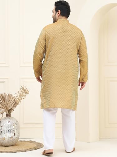 Image of SOJANYA PLUS (Since 1958) Men's Jacquard Silk Self design Kurta & Off-White Pyjama Set