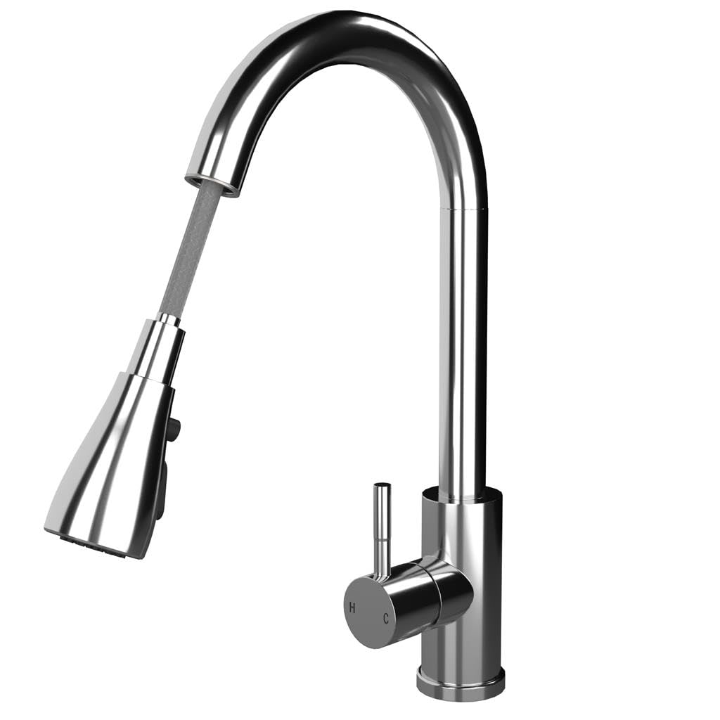 Liquida KPO11CH Chrome Single Lever with Pull Out Spray Kitchen Mixer Tap