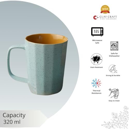 Image of Clay Craft Fine Ceramic Armada Microwave Safe Coffee & Milk Mug, 320Ml, 1 Piece,Blue&Yellow, Mug for Coffee, Ideal for Gifting, Perfect for Home & Office