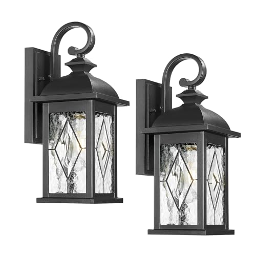 Image of FEMILA 15 inch Exterior Wall Sconce, 2-Pack Outdoor Waterproof Wall Lights Fixture, Anti-Rust Matte Black Finish with Water Ripple Glass,4FD54B-2PK BK-SD