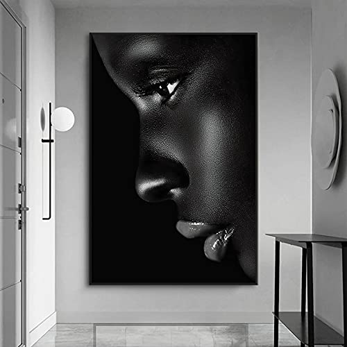 Toile figure femme lèvre noire 70x100cm pour la décoration murale d'une chambre