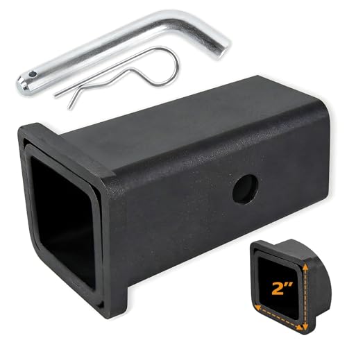 TOBPEE Trailer Hitch Adapter 2-1/2 to 2 Hitch Reducer Sleeve with 5/8 inch Pin & Clip Large to Small Receiver Hitches for Tractor Bucket RV Truck Bike Rack and Cargo Carriers Carbon Steel