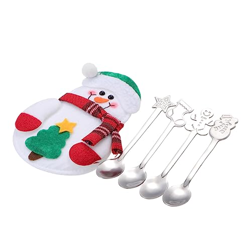 GRIRIW Stainless Steel Christmas Spoon Set Packing Bag 5-piece Versatile for Office Home and Parties