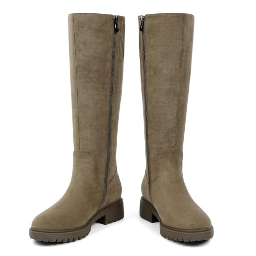 Image of VIUGJNEX Knee High Boots Women Low Heel Flat Chunky Fall Tall Riding Boots
