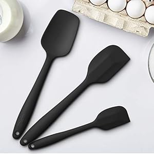 Silicone Spatula 3 piece Set Ergonomic Handle High Heat Resistant Spatulas Non stick Rubber Spatulas with Stainless Steel Core Black