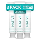 Native Fluoride Free Toothpaste, Whitening - for Adult, Kids 2+ Oral Care - Wild Mint & Peppermint Oil Flavor, 4.1oz (Pack of 3)