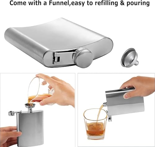 Image of Stainless 8 Oz Stainless Steel Hip Flasks with Funnel - 236 ml Engraved Design Pocket Bottle for Wine & Liquor Leakage Proof Wrapped Alcohol Men Women Unisex (Hip Flask with Funnel)