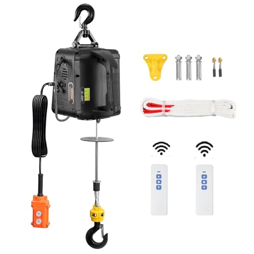 VEVOR 3in1 Electric Hoist Winch Crane, 1100lbs Material Handling Tool, Wired and Wireless Remote Control, Overload Protection for Garage, Warehouses, and Factories, Comes with Gloves