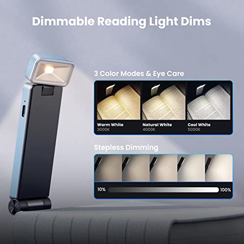 86Lux Reading Light, Rechargeable Book Light For Reading In Bed, Ultralight Clip-On Led Bookmark Lamp With 3 Amber Colors & Stepless Dimming For Night Reading For Book Lovers, Kids, Blue #TOP1