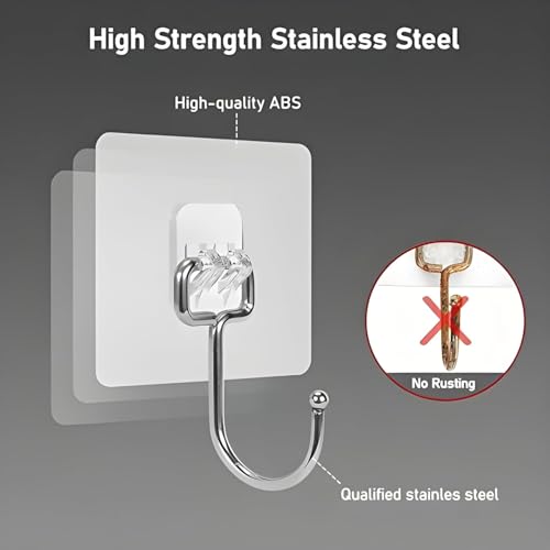Image of 20 Pcs Golden Large Adhesive Hooks for Wall Heavy Duty Waterproof Wall Hooks for Hanger Hooks, Stainless Steel Towel and Coats Wall Hook to Use Inside Kitchen, Bathroom, Home and Office