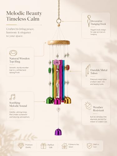 Image of Decorative Wind Chime for Home | Wooden House with Bells Colourful Beads | Positive Energy Balcony Living Room Hall Garden Home Decor (Multicolor)