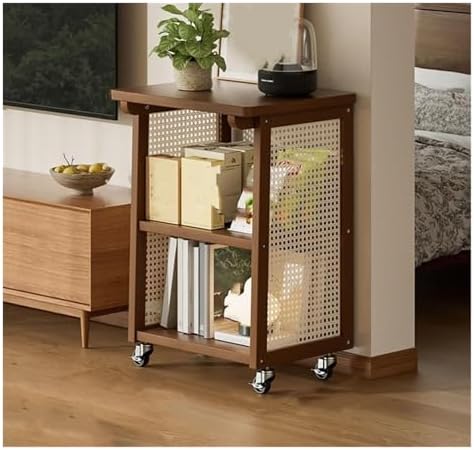 360° Rotating Rolling Cart Storage Shelf - Multi-Layer Mobile Coffee Table Side Table for Sofas - Creative Brown Design for Living Room Organization