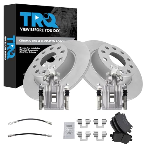 Image of TRQ Rear Brake Pad and Rotor Set Ceramic Coated Rotors Calipers Compatible with 2010 Audi A3 A3 Quattro Volkswagen Golf Jetta 2011 GTI