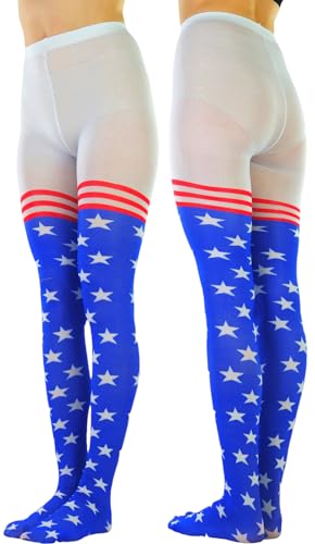 Image of ToBeInStyle Women's Superhero Superwoman American Flag Opaque Tights Costume Pantyhose