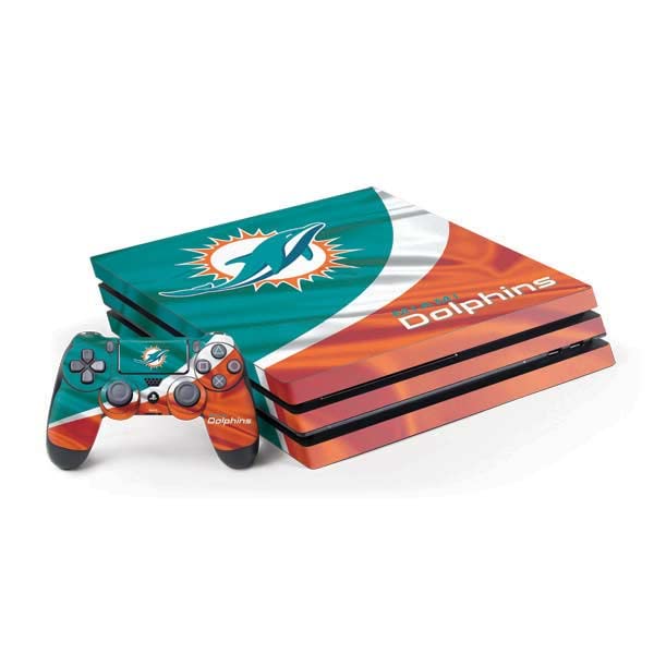 Skinit Decal Gaming Skin Compatible with PS4 Pro Console and Controller Bundle - Officially Licensed NFL Miami Dolphins Design