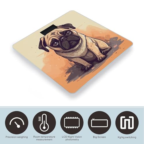 Báscula digital para baño con diseño Pug Cartoon miniatura 3