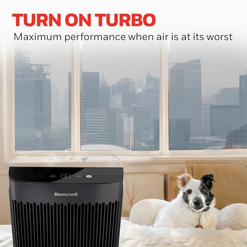 Honeywell HEPA Air Purifier for Home, 938 Ft² Rooms in 1 Hour, Turbo Clean, Reduces Allergens, Dust, Pollen, Pet Dander, All Smoke Types, Odors, Black, HPA5100B