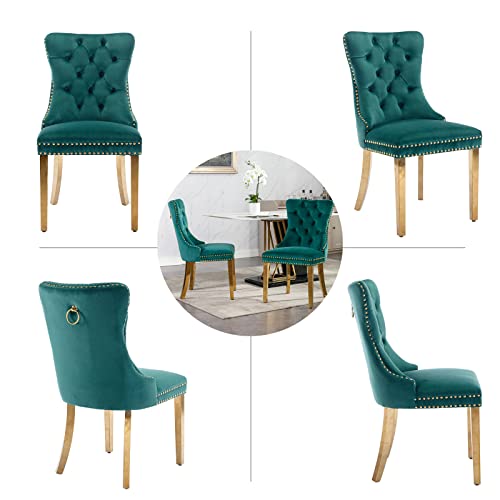 Velvet Dining Room Chairs Set Of 4, Upholstered Dining Chairs With Back Ring Pull Trim And Golden Stainless Steel Legs,Modern Dining Chair Perfect For Dining Room,Living Room,Kitchen(Green) #TOP5