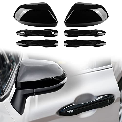 Cke Glossy Black For Toyota Corolla 2020 2021 2022 2023 Accessories Auto Car Rearview Mirror Guard Cover + Door Handle Cover Trims With 2 Smart Entry Holes #TOP27