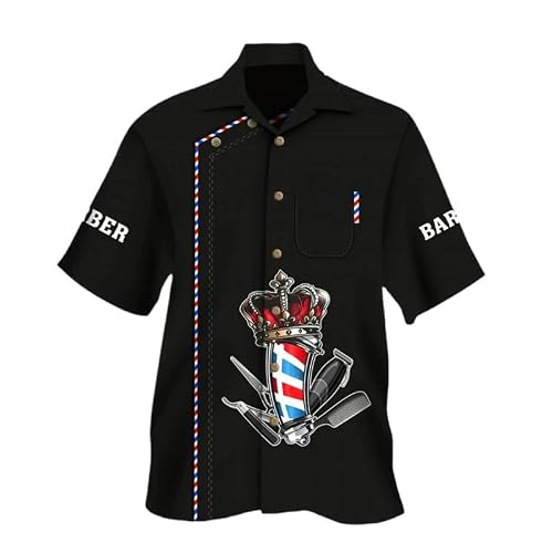 camicie barba keephenDE Camicia da Barbiere Uomo/Donna Uniforme da Barbiere Casual Button Down Shirt Divertente Camicia Hawaiana a Maniche Corte Stampata in 3D Camicia Aloha