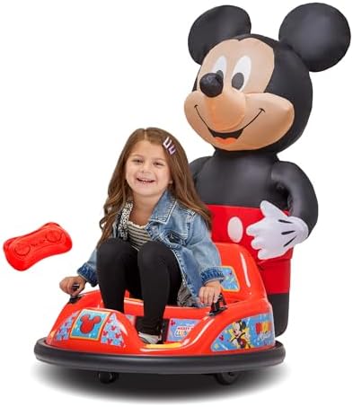 ImaginAir 6V Mickey Mouse Toys Toddler Bumper Car - Ride On Toddler Toy, Kids Electric Bumper Car, Auto-Inflated, Parent Remote Control, LED Light, 360° Spins, 1 MPH, Max Weight 66lbs, Age 1.5-4yrs