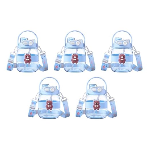 Kuber Industries Pack of 5 Kids Water Bottle With Straw |Cute Teddy Bear Sipper Water Bottle For Kids Boys Girls| Water Bottle with Locking Flip Lid | 1000 ML | Blue | SYZ-7728C