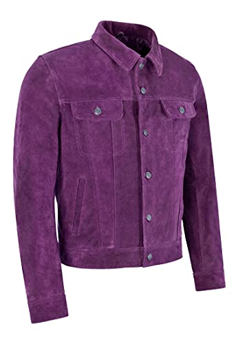 TRUCKER Mens Leather Jacket Purple SUEDE Classic REAL LEATHER JACKET 12802