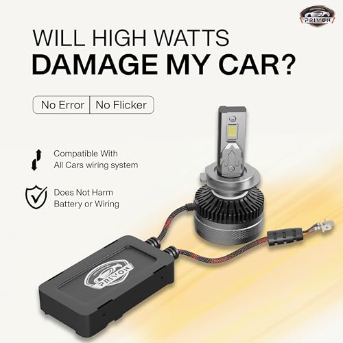Image of PRIVON LED Headlight Bulb for Car (White LED Headlight, 6500K) with External CANBUS Ballast Driver, 02 years Replacement Guarantee, pack of 2 (Warm white (4300k), H1)