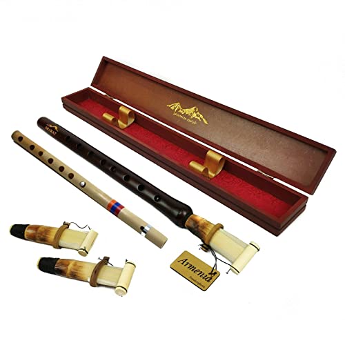HandCraftoria Great ARMENIAN DUDUK 3 reeds Apricot Wood National wooden case - handmade Oboe Balaban Woodwind Instrument - Gift Playing Instruction,brown
