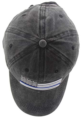 Image of OASCUVER Men's USA American Flag Baseball Cap, Washed Distressed Cotton Adjustable Thin Blue Line Hat