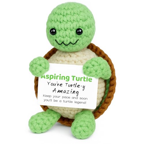 DAFURIET Positive Crochet Turtle Gifts for Women: Handmade Funny Crochet Animal Gifts for Birthdays, Valentine's Day, New Year, Thanksgiving, and Easter &ndash; Cheering Up Men, Friends and Coworkers