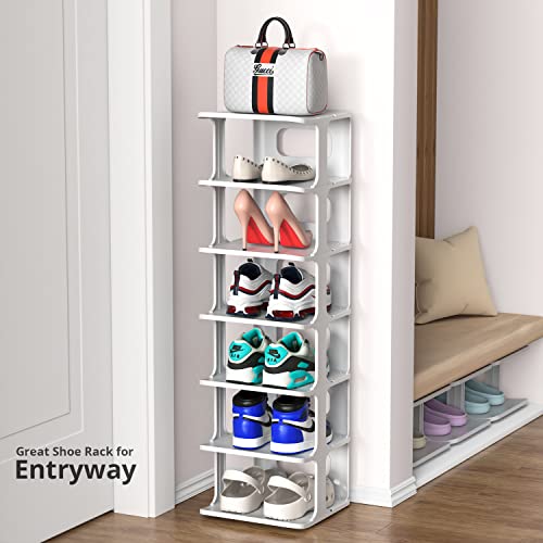 Zoinliy Flexible Combination Shoe Rack For Entryway, Grey Shoe Organizer For Closet, Free Standing Small Shoe Shelf For Women Kids, Plastic Stackable Shoe Storage, Narrow Shoe Stand Stacker Slots #TOP2