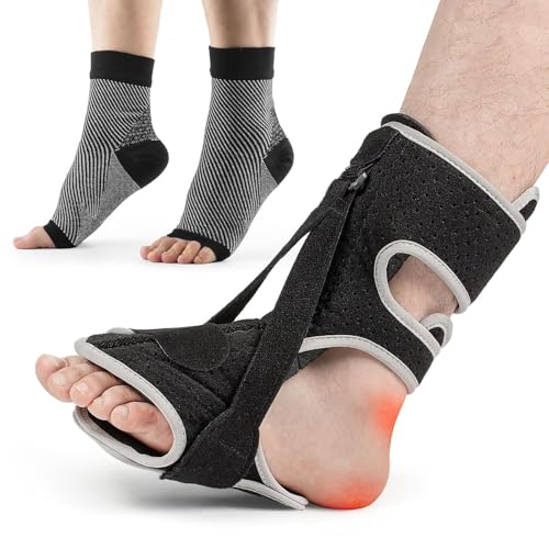 Plantar Fasciitis Night Splint, 2026 Upgraded Adjustable Plantar Fasciitis Relief Night Splint for Men and Women with Achilles Tendonitis and Plantar Droop (Black and Gray)