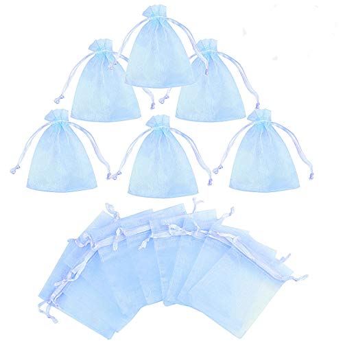 Lot de 50 sacs à dragées en organza bleu ciel pour mariage, baptême, cadeau, bonbons, dragées, 7 x 9 cm