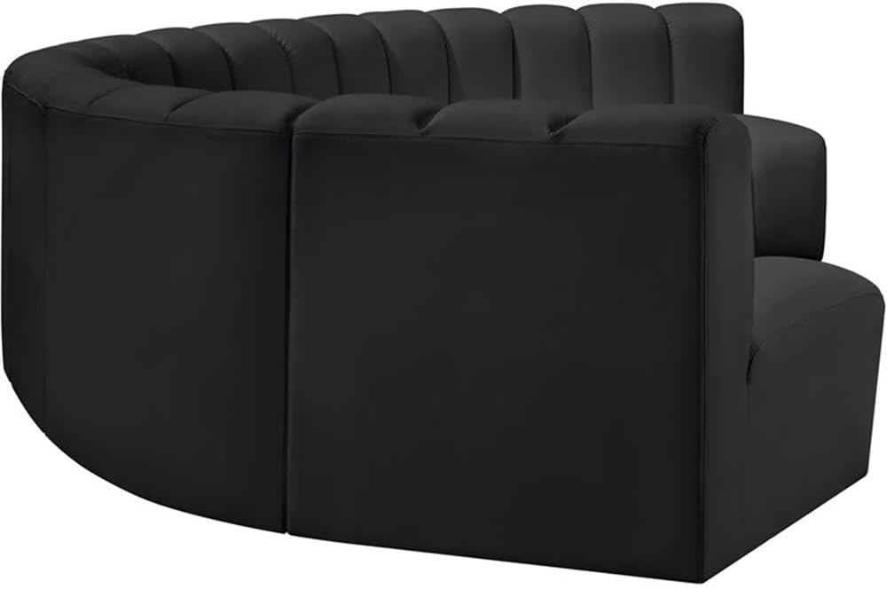 BOWERY HILL Contemporary Modular Sectional Sofa, 7pc Set, Black Vegan Leather Upholstery, Deep Channel Tufting, 162" W x 74" D x 30" H, Modern Living Room Seating for Versatile Configurations