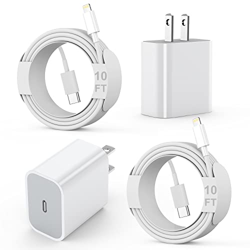 Iphone 14 13 12 Charger [Apple Mfi Certified] 2Pack 10 Ft Long Iphone Charger Cord Usb C To Lightning Cable With Type C Fast Charging Wall Plug Block For Apple Iphone 14/13/12/11 Pro Max,Mini,Pro/Xr #TOP8
