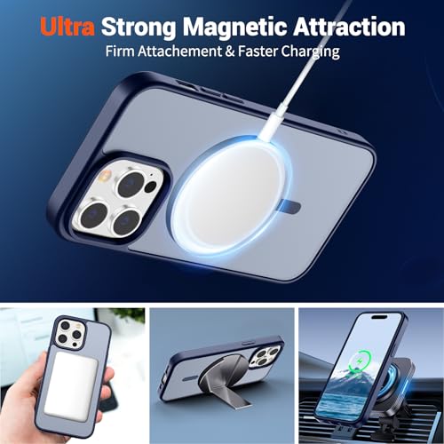 Image of SUPFINE Magnetic for iPhone 14 Pro Max Case (Compatible with MagSafe) (Military Grade Drop Protection) Slim Translucent Matte Shockproof with Anti-Fingerprint Phone Case,Navy Blue