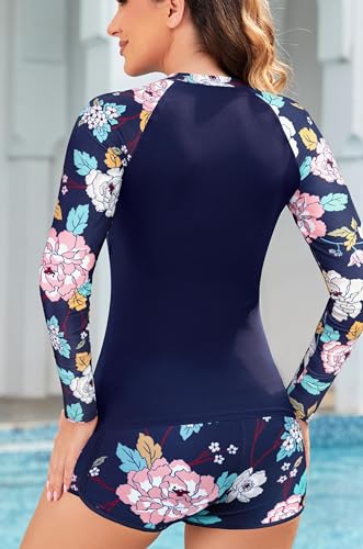 Women's Rash Guard Sets Zipper Long Sleeve Swimsuit Top Swim Shirt Board Shorts Bathing Suits Swimwear3