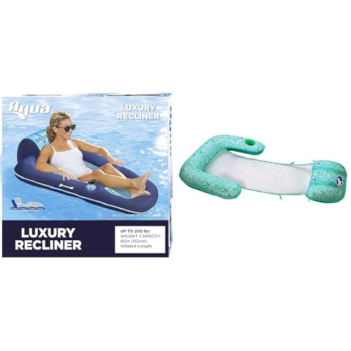 Aqua Luxury Water Lounge – Extra Large – Inflatable Pool Float with Headrest & Mosaic 3-in-1 Lounge Chair, Multi-Purpose Inflatable (Chair, Drifter, Lounge) Pool Float, Aqua Blue Mosaic