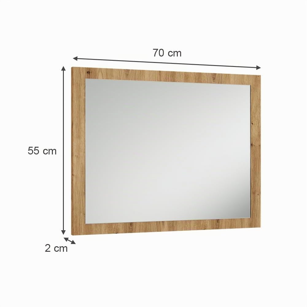 Vicco Espejo de Pared Selena, Roble Artesanal, 70 x 55 cm | apto para montaje en pared para una instalación que ahorra espacio