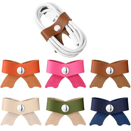 Weysat 12 Pcs PU Leather Charger Cord Organizer Bow Cord Keeper Bright