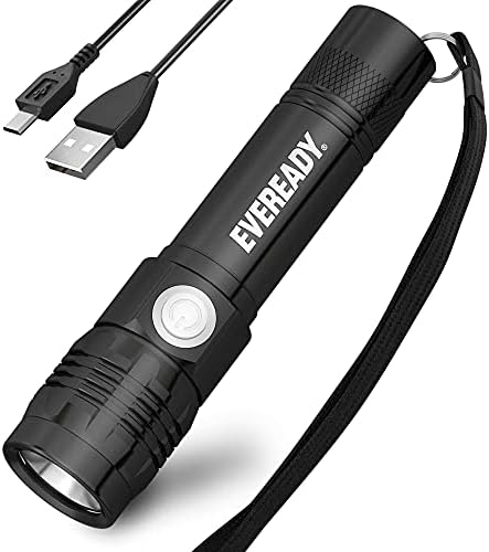 Eveready Rechargeable Torch, Super Bright Flashlight, Light Weight, Water and Impact Resistant, Ideal for Camping, Micro USB Charging Cable Included