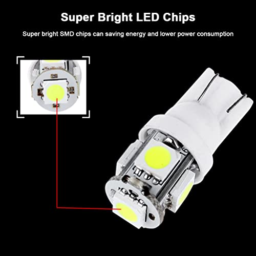 Cciyu (10) T10 5-5050-Smd Pc194 Led Bulb Instrument Panel Cluster Dash Light Twist Lock Socket (White) #TOP4