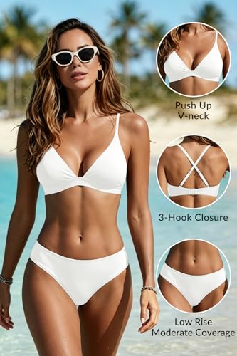 Image of Yonique Womens Push Up Bikini Set - Two Piece Swimsuit V Neck Crisscross Back Bathing Suit 2025 Swimwear