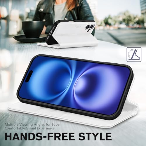Etui iPhone 16 Portefeuille en Cuir Synthetique Blanc Haute Protection Antichoc RFID - 5