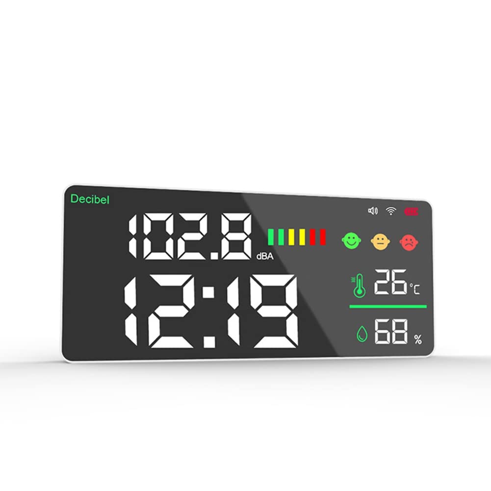 Tuya WiFi Medidor de de Sonido decibelios Digital montado en la Pared Inteligente medidor de Ruido Decibelios Monitor de Temperatura y Humedad Medidor decibelios LED de Pantalla Grande