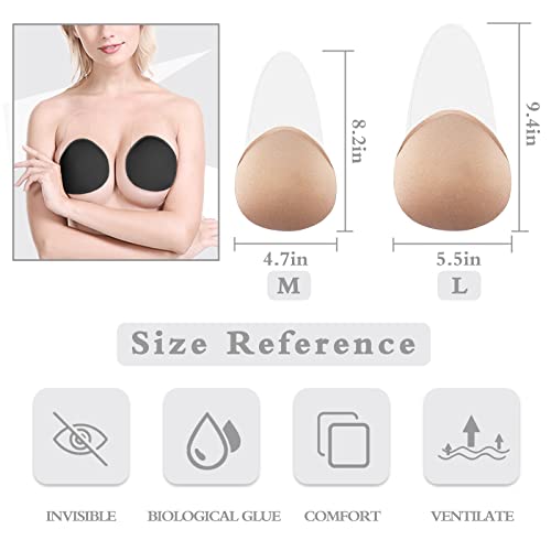 Fulnew Backless Strapless Sticky Bra Push Up Adhesive Bra, Reusable Invisible Lifting Bra Breast Lift Nippleless Covers (Blacknude,M) #TOP5