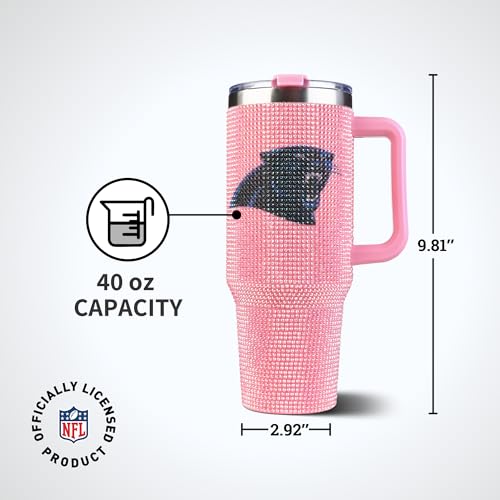 Image of The Memory Company Officially Licensed 40oz Pink Bling Game Day Tumbler, Carolina Panthers
