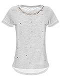 Mädchen Blusen Shirt Kunst-Perlen Kurz-Arm 22588 Grau, Herstellergröße:128