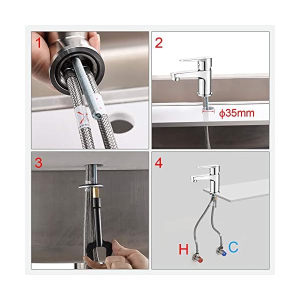 Ibergrif M11057 Wasserhahn Bad-Mischbatterie, Waschtischarmatur mit Geräuscharmem Keramischem Ventilkern, Armatur für Waschbecken Badezimmer, Einhebelmischer Messing Chrom,Silber – Bild 7
